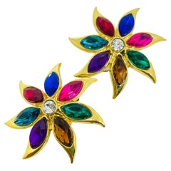 Vintage Gold Ton Juwel Ton Strass Designer Clip auf Ohrringe