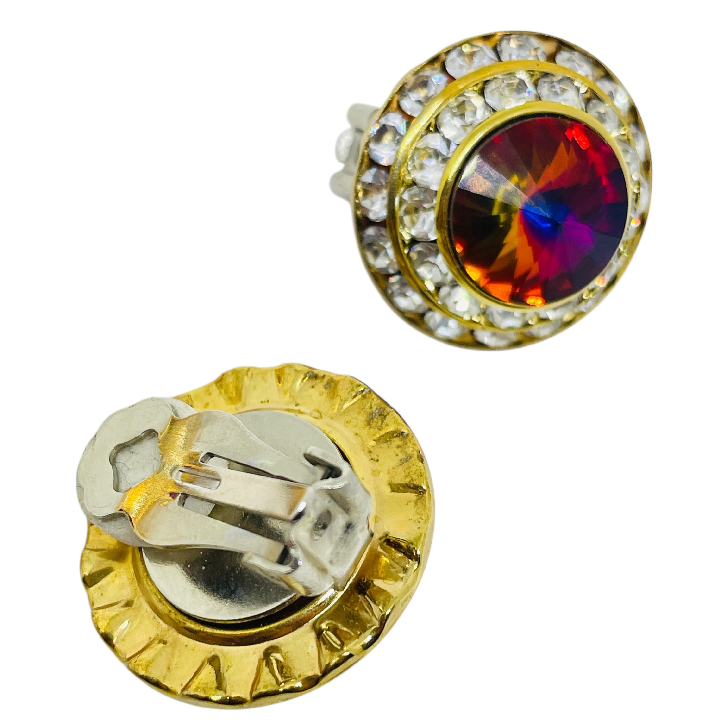 Vintage Gold Ton Juwel Wassermelone Rivoli Glas Designer Clip auf Ohrringe für Damen oder Herren im Angebot