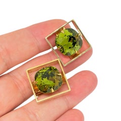 Vintage gold tone large green glass stones designer cufflinks