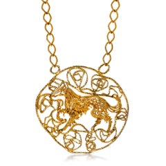 Vintage Gold  Tone Large Round Necklace Circa 1980's