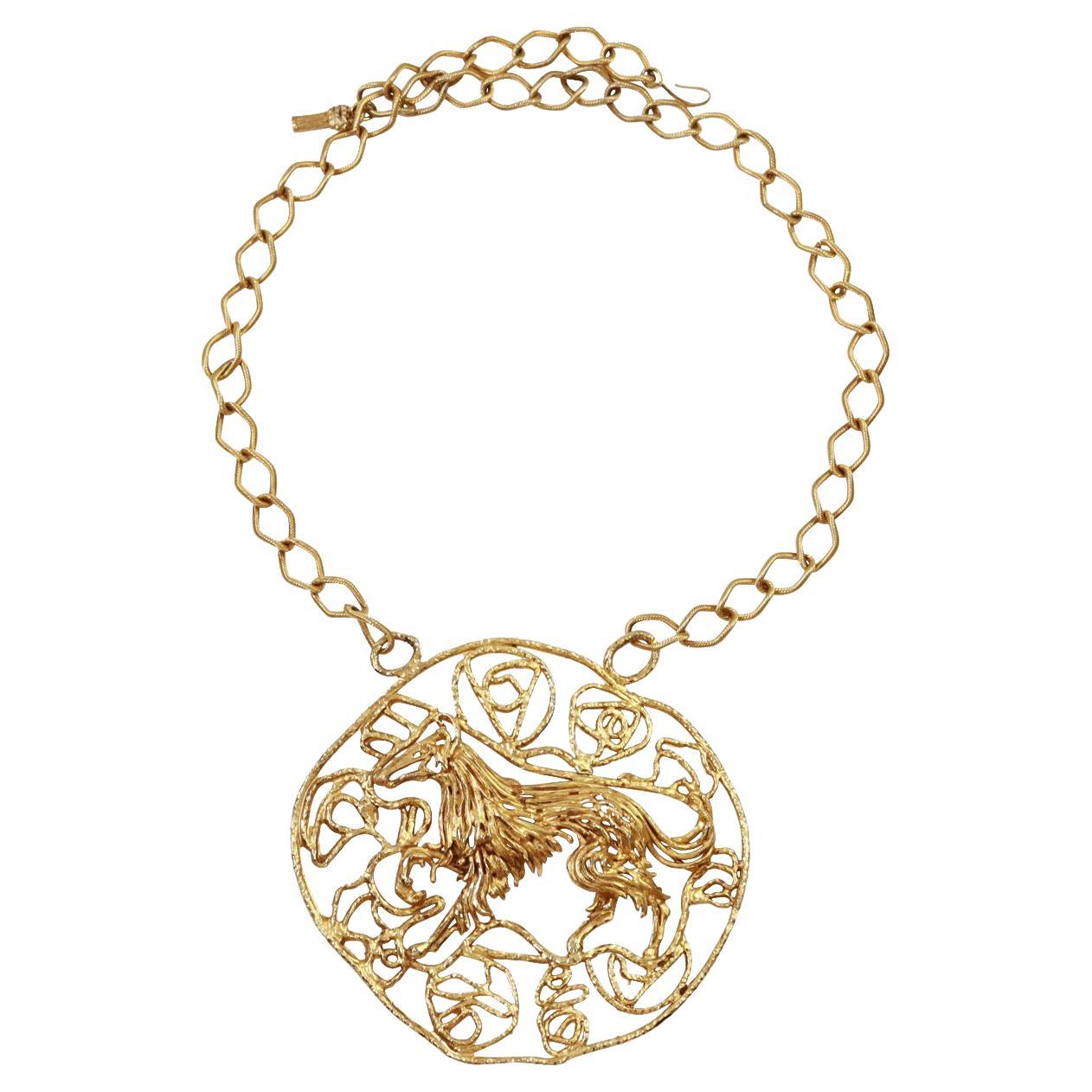 Vintage Gold  Tonfarbene große runde Halskette, ca. 1980er Jahre