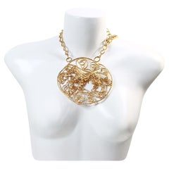 Oro vintage  Tono Collar Redondo Grande Circa 1980's