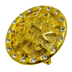Vintage gold tone letters rhinestones designer brooch