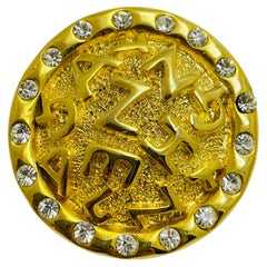 Vintage gold tone letters rhinestones designer brooch