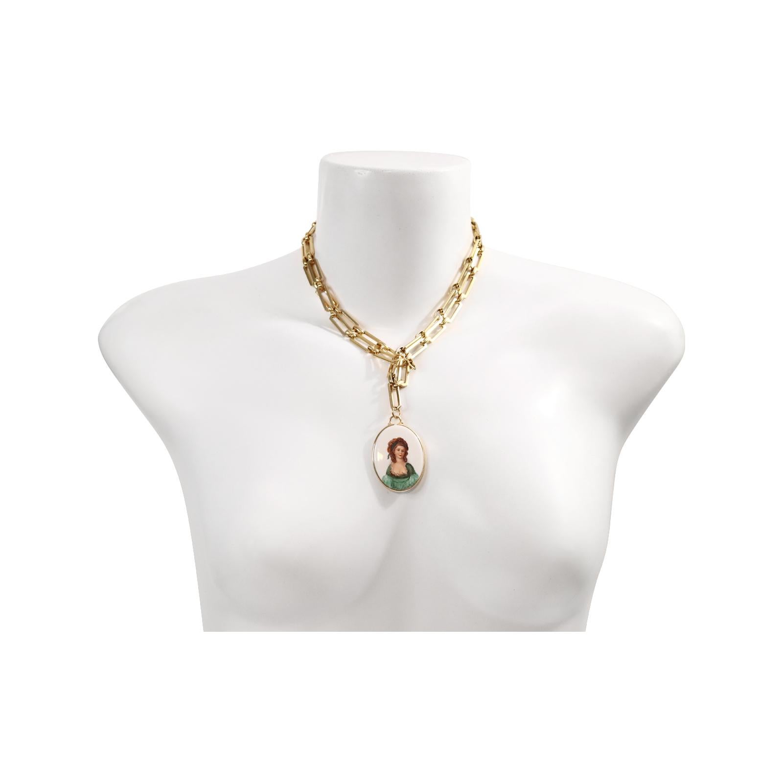 Modern Vintage Gold Tone Link Chain Pendant Necklace, Circa 1980s