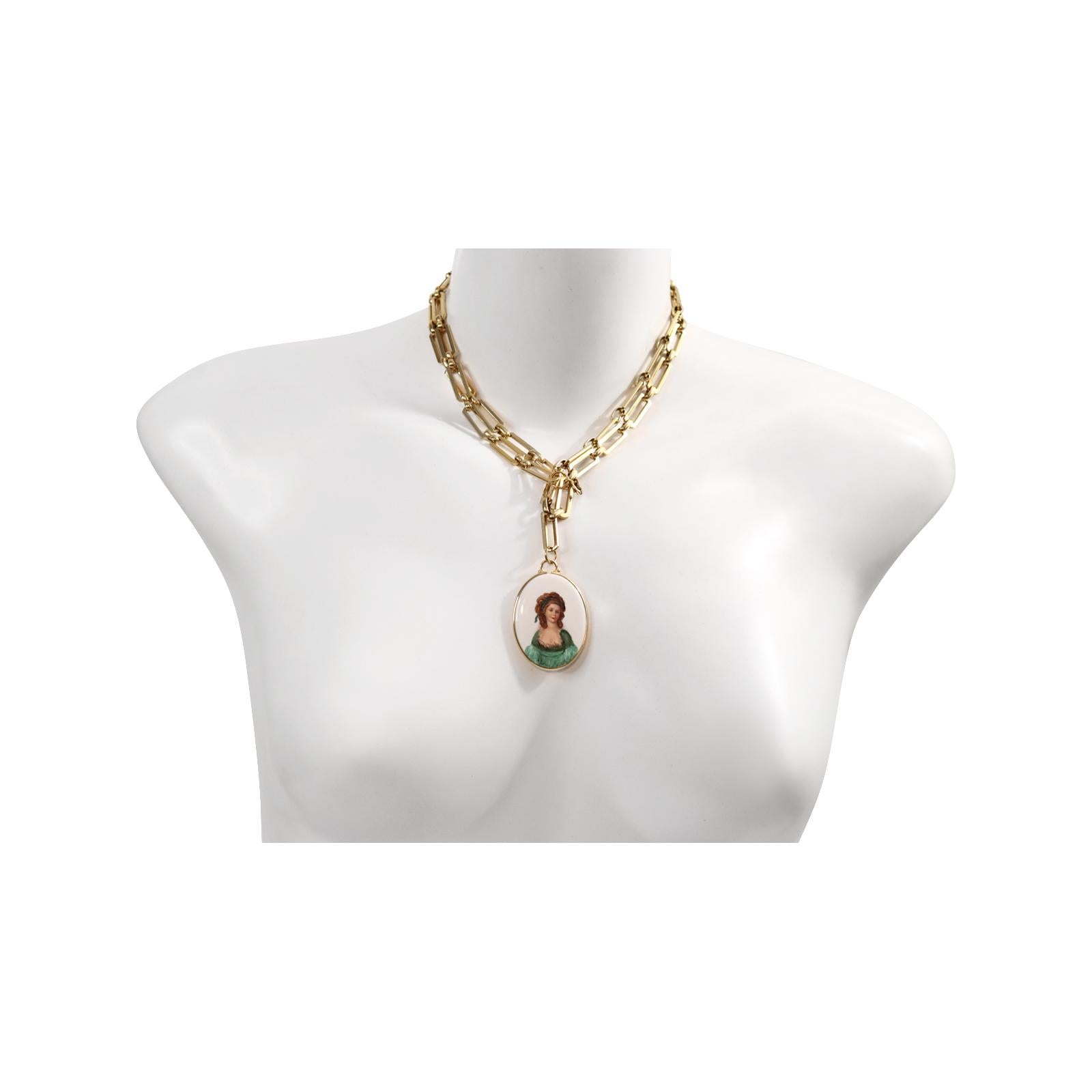 Women's or Men's Vintage Gold Tone Link Chain Pendant Necklace, Circa 1980s