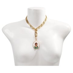 Vintage Gold Tone Link Chain Pendant Necklace, Circa 1980s