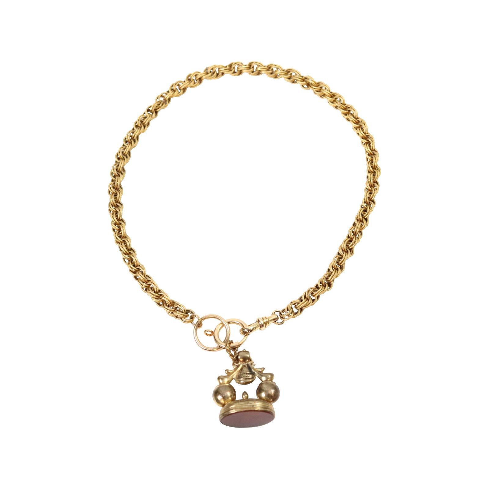 Collana vintage A Link in tonalità oro con fob edoardiano, circa 1910 in vendita 3