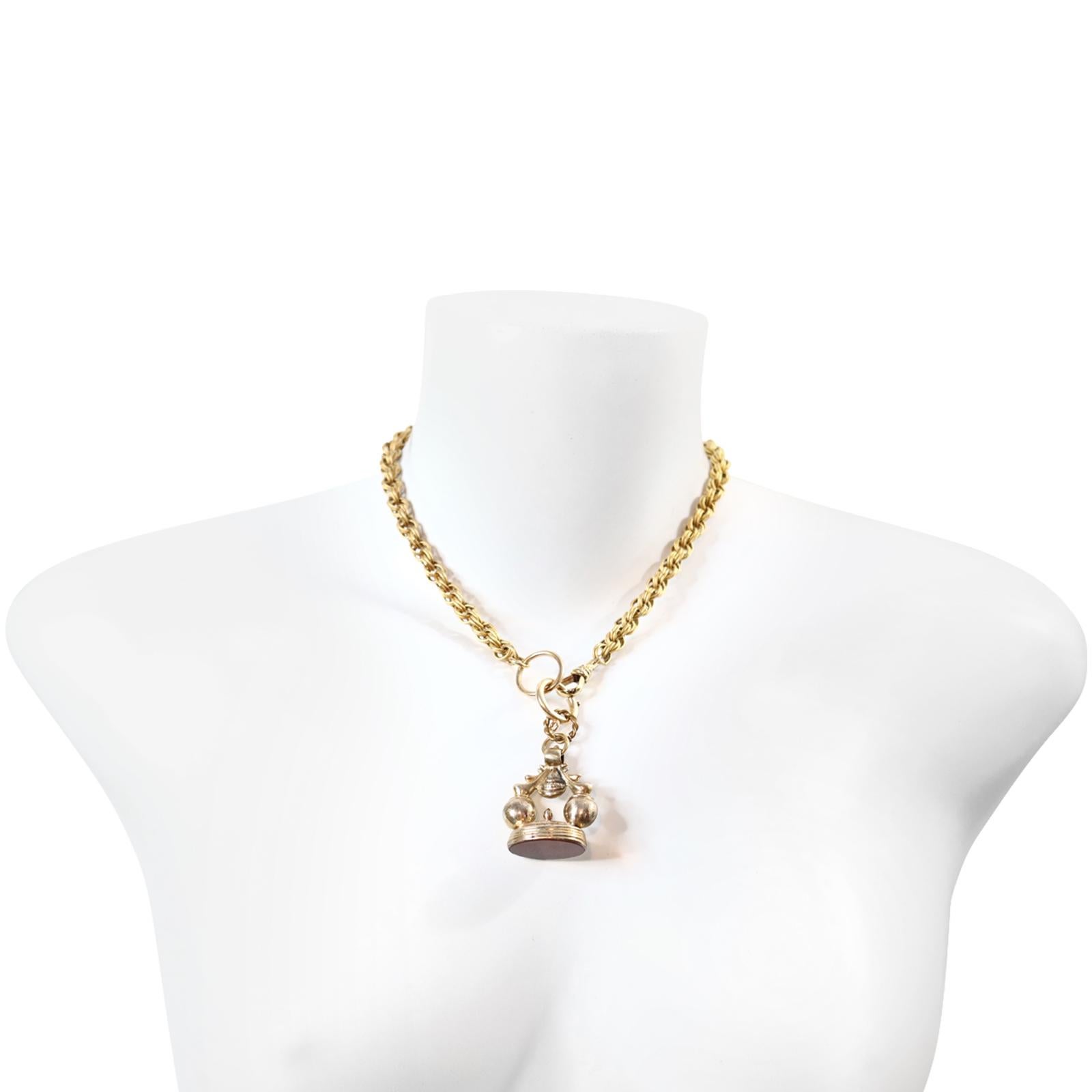Moderno Collana vintage A Link in tonalità oro con fob edoardiano, circa 1910 in vendita