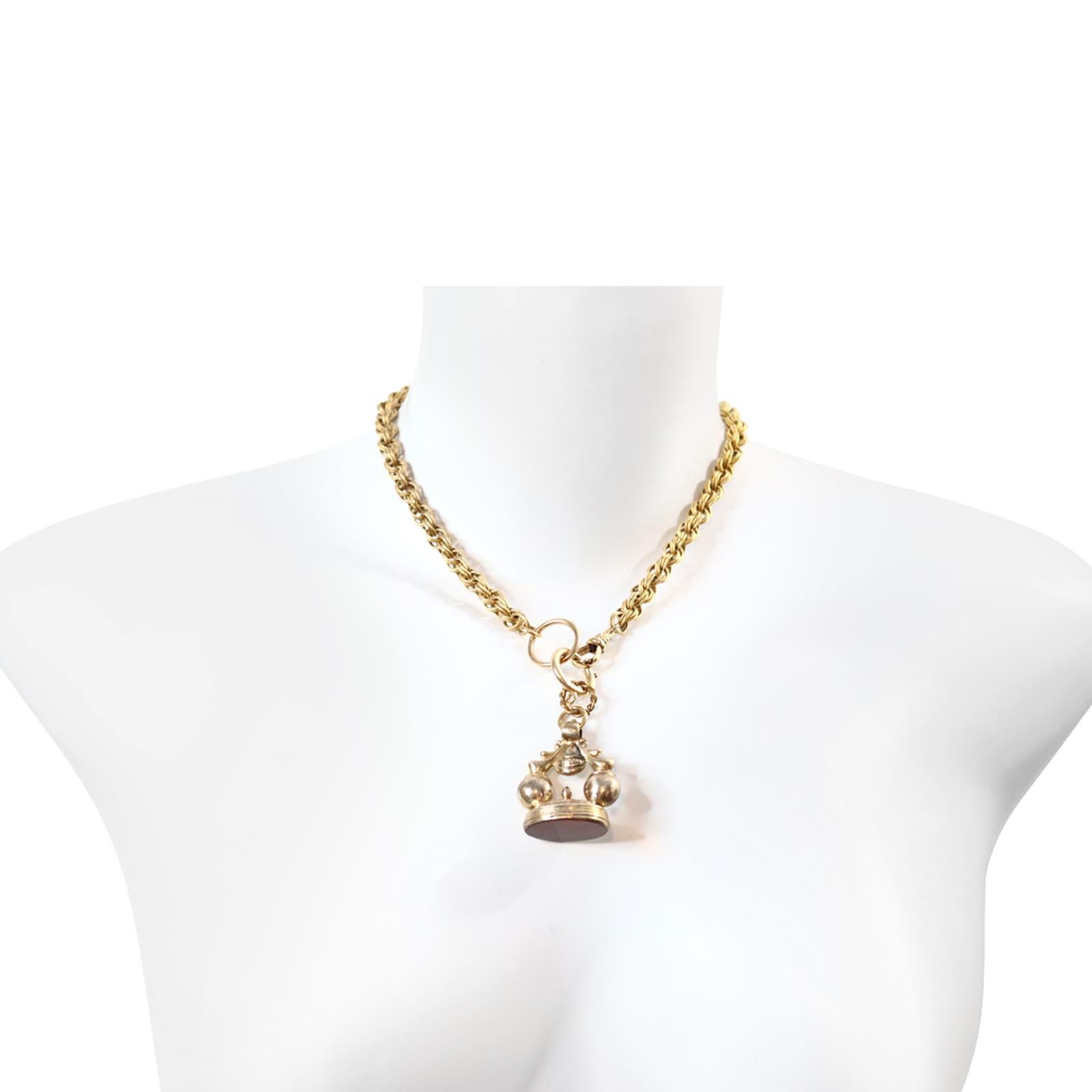 da uomo o donna Collana vintage A Link in tonalità oro con fob edoardiano, circa 1910 in vendita