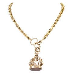 Vintage Gold Tone Link Necklace with Edwardian Fob Circa 1910s