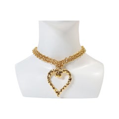 Vintage Gold Tone Link Necklace With Large Heart Circa 1980s
