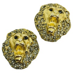 Pendientes de clip de diseño vintage con cabeza de león en tono dorado