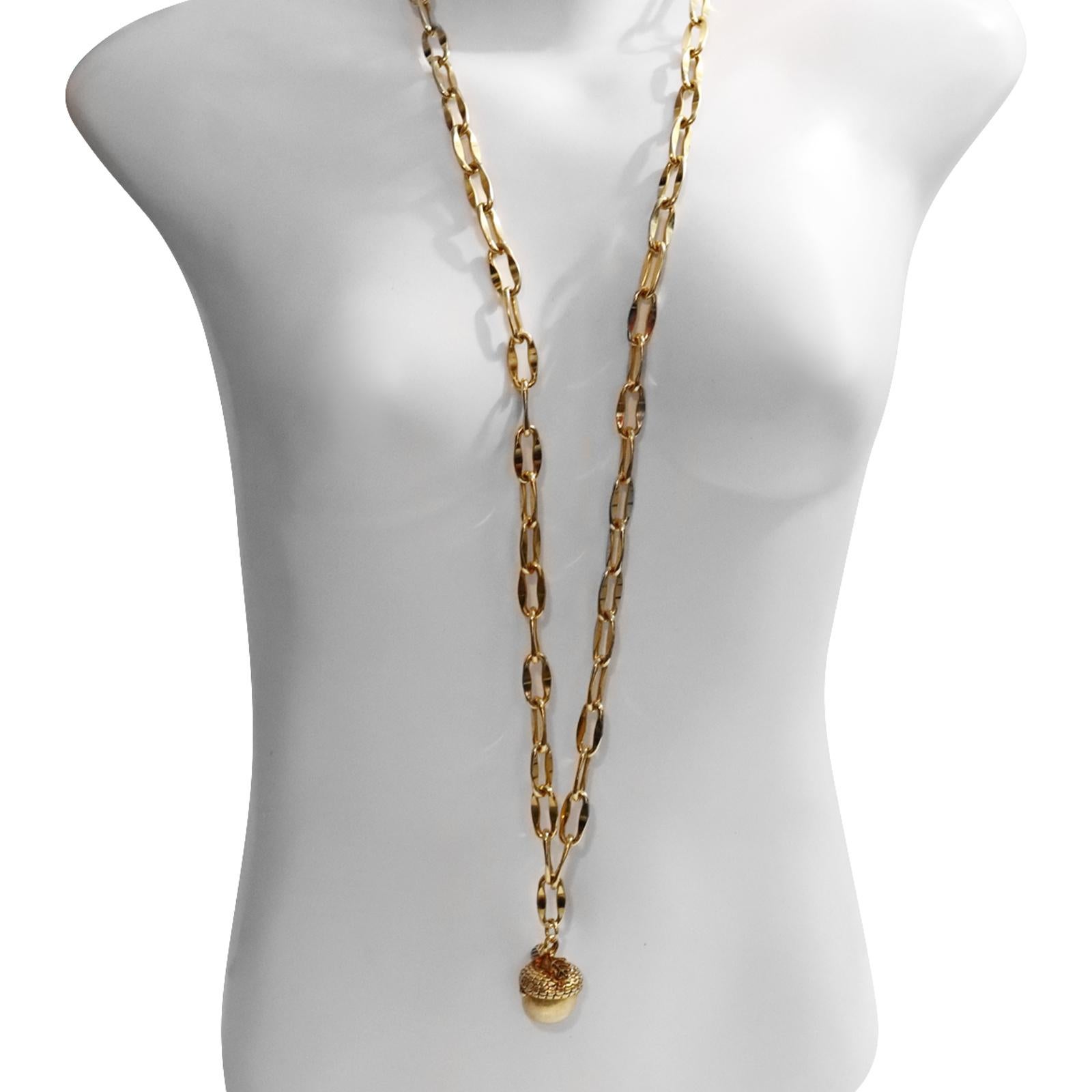 Modern Vintage Gold Tone Long Link Chain with Dangling Opening Fob Circa 1980's For Sale
