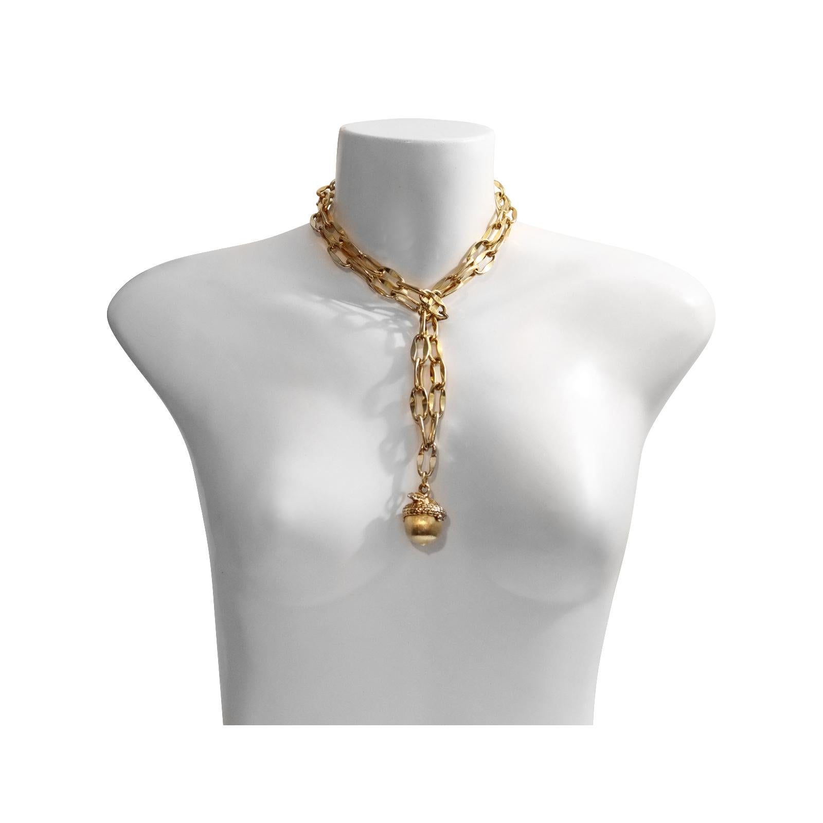 Women's or Men's Vintage Gold Tone Long Link Chain with Dangling Opening Fob Circa 1980's For Sale