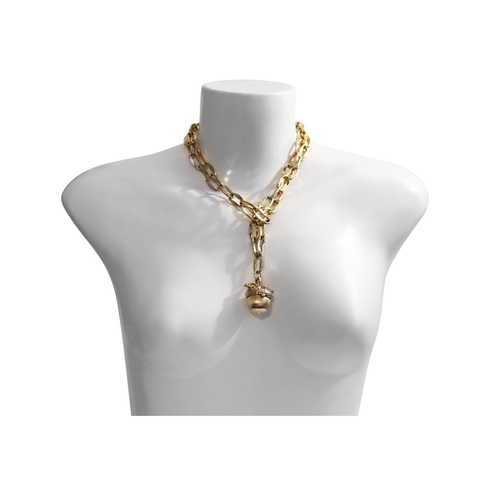Modern Vintage Gold Tone Long Link Chain with Dangling Opening Fob Circa 1980's For Sale