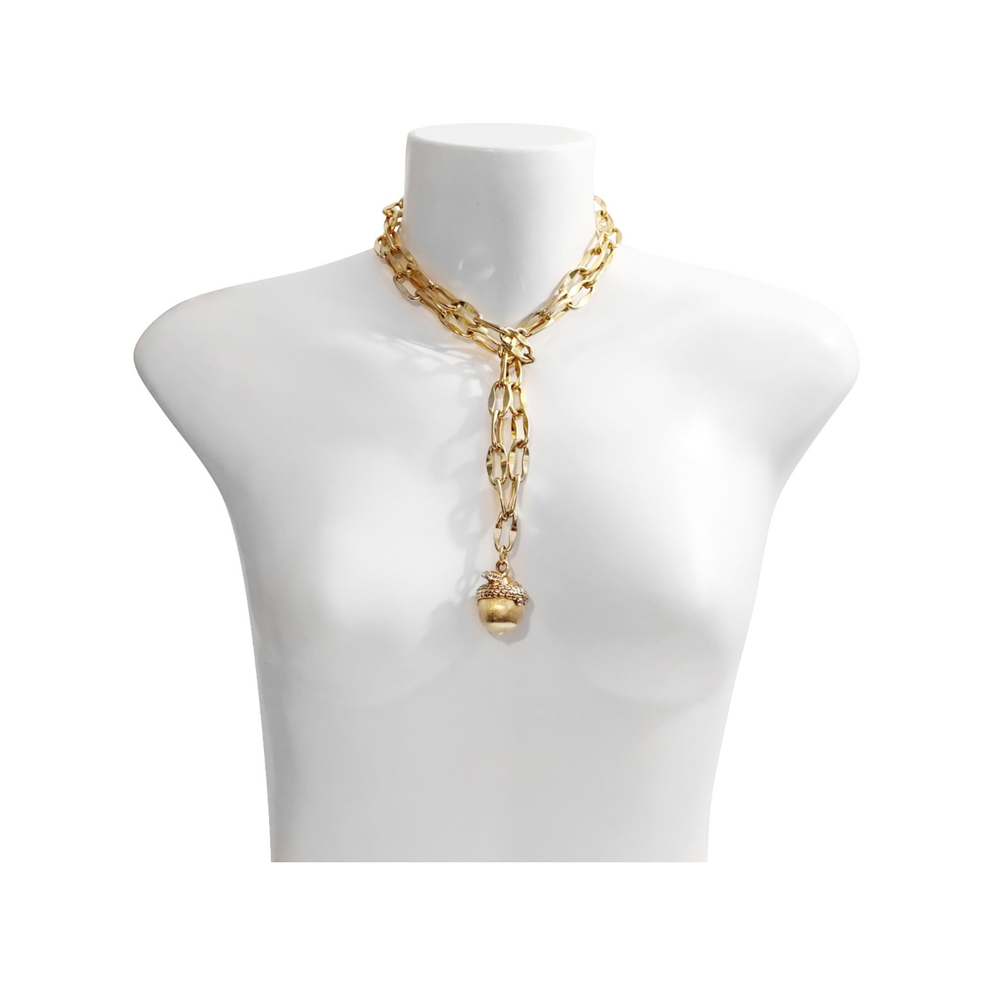 Lange Vintage-Gliederkette in Goldtönen mit baumelndem Öffnungsknopf, ca. 1980er Jahre im Zustand „Gut“ im Angebot in New York, NY