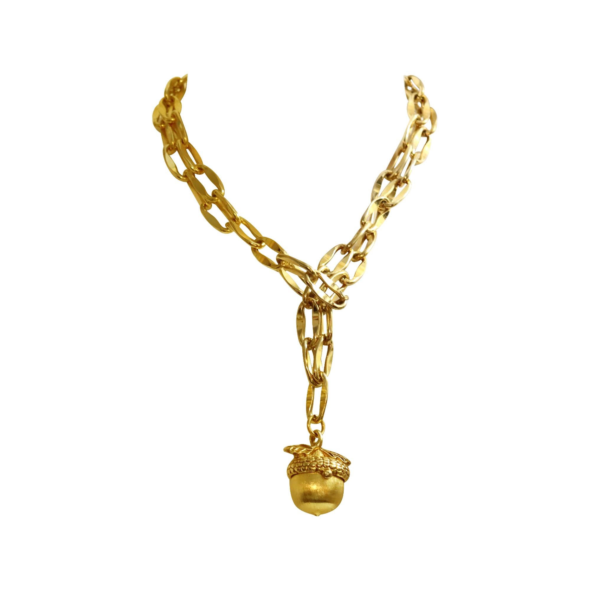 Lange Vintage-Gliederkette in Goldtönen mit baumelndem Öffnungsknopf, ca. 1980er Jahre im Angebot 2