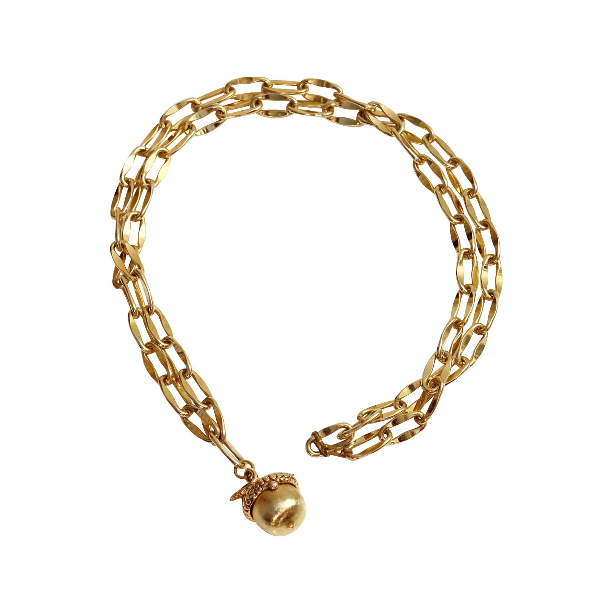 Lange Vintage-Gliederkette in Goldtönen mit baumelndem Öffnungsknopf, ca. 1980er Jahre im Angebot 3