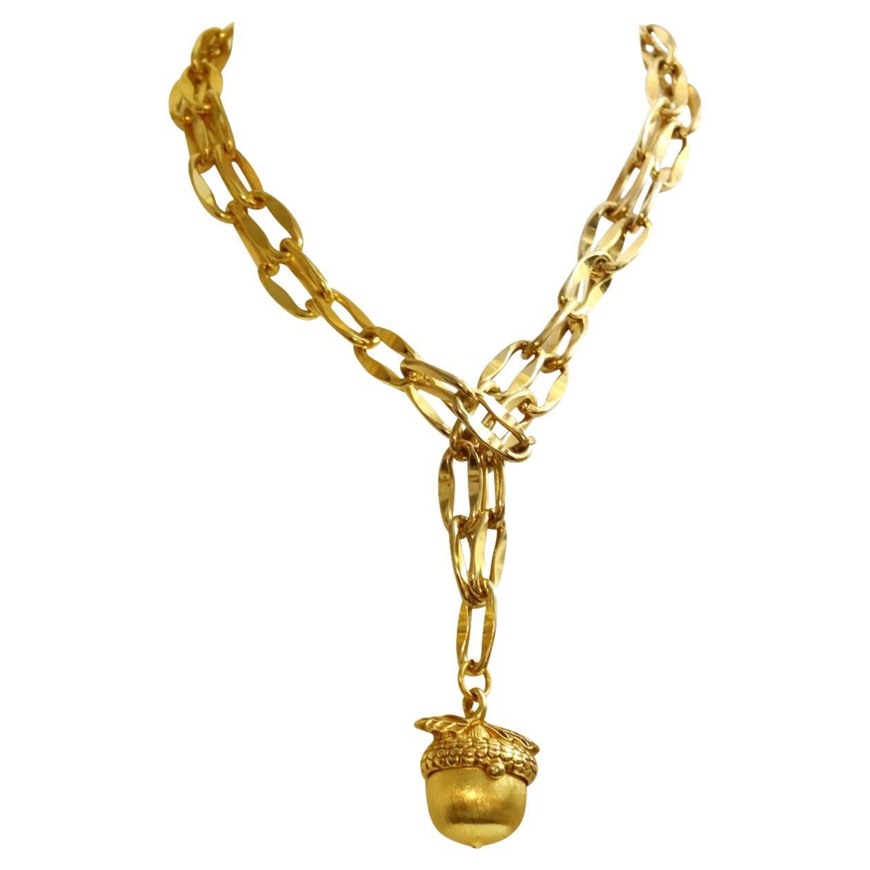 Vintage Gold Tone Long Link Chain with Dangling Opening Fob Circa 1980's For Sale