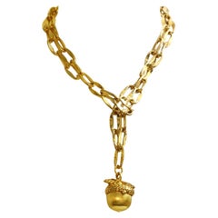 Vintage Gold Tone Long Link Chain with Dangling Opening Fob Circa 1980's
