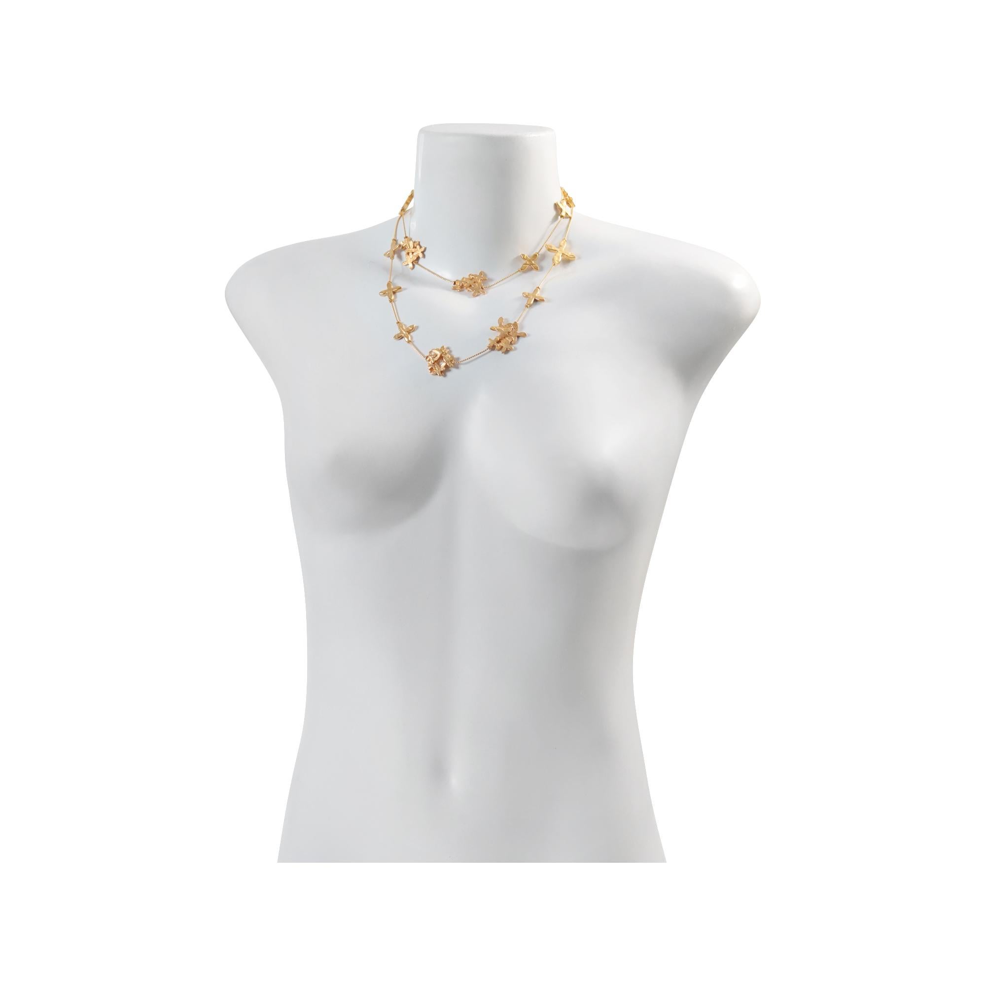 Vintage Gold Tone Long Necklace With Pieces Circa 1980s