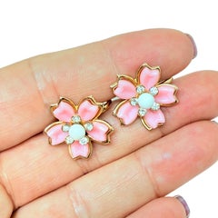 Vintage Gold Ton Lucite kleine Blume Designer Schraube zurück Ohrringe