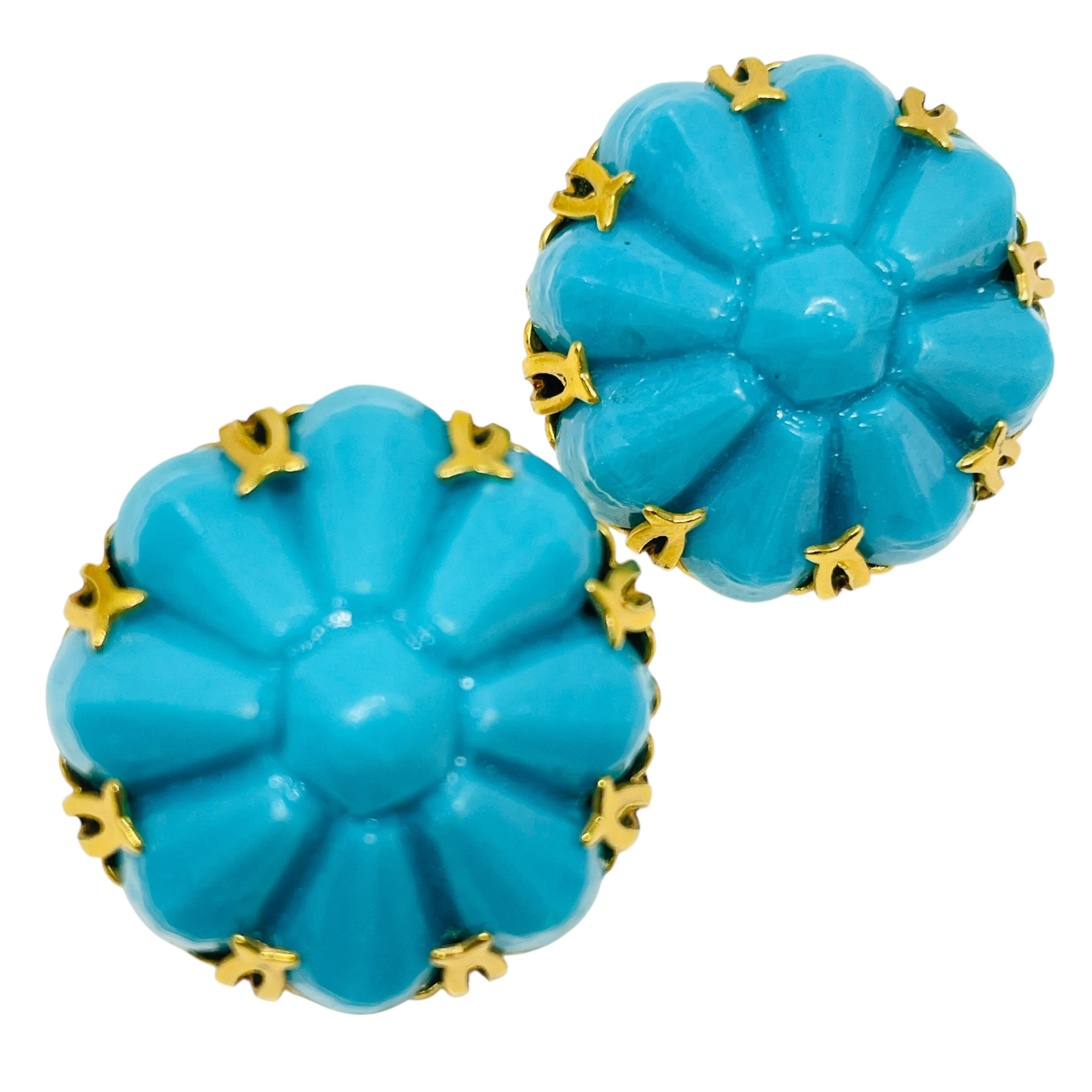 Vintage Gold Ton Lucite Türkis Designer Clip auf Ohrringe im Angebot