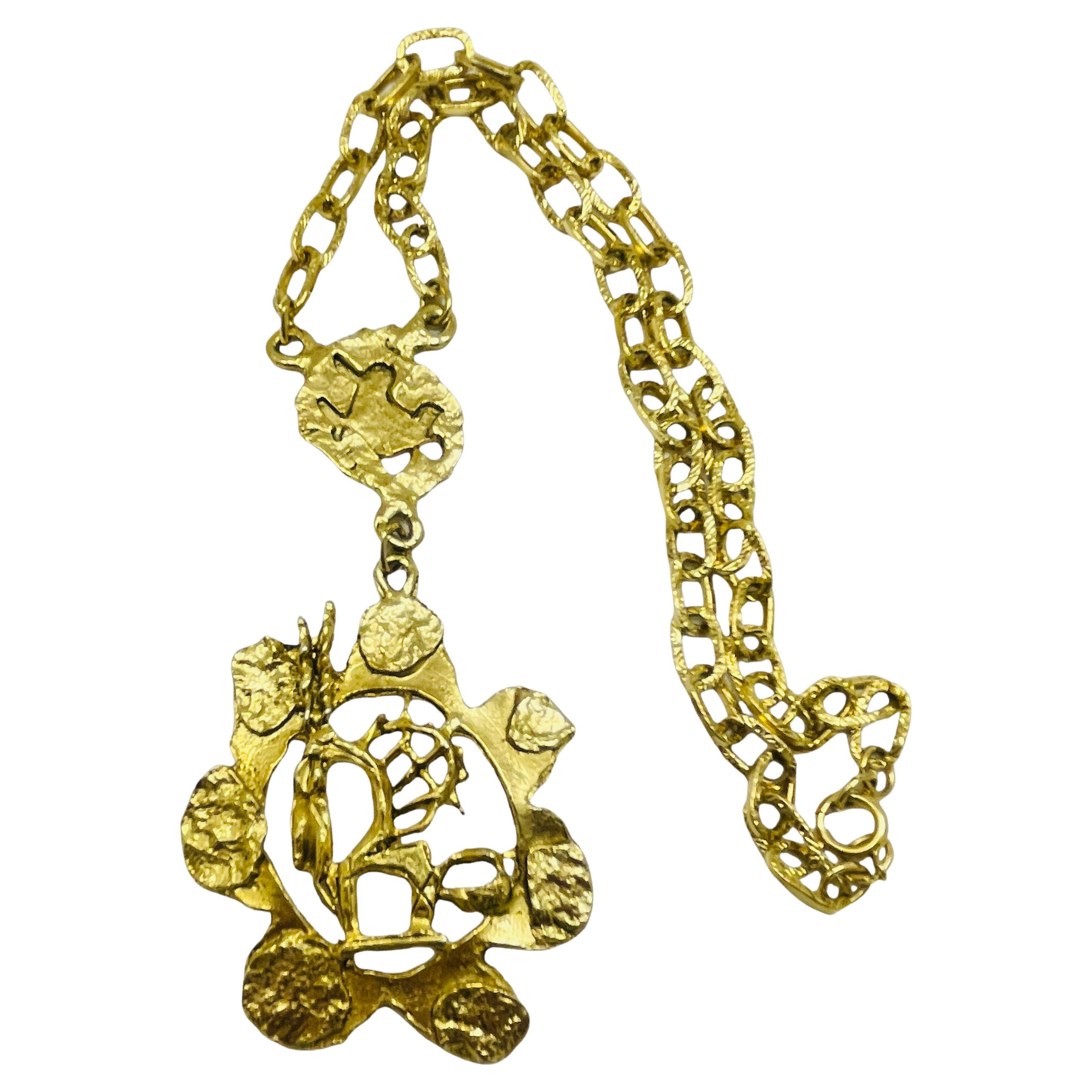 Collana a catena con ciondolo astratto massiccio di design in tonalità oro vintage