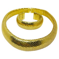 Vintage gold tone massive designer collar necklace and cuff bracelet set