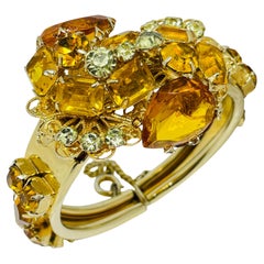 Pulsera de diseño vintage de cristal macizo tono oro citrino peridoto clamper