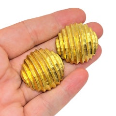 Vintage gold tone massive matte textured designer clip on earrings