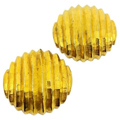 Vintage gold tone massive matte textured designer clip on earrings