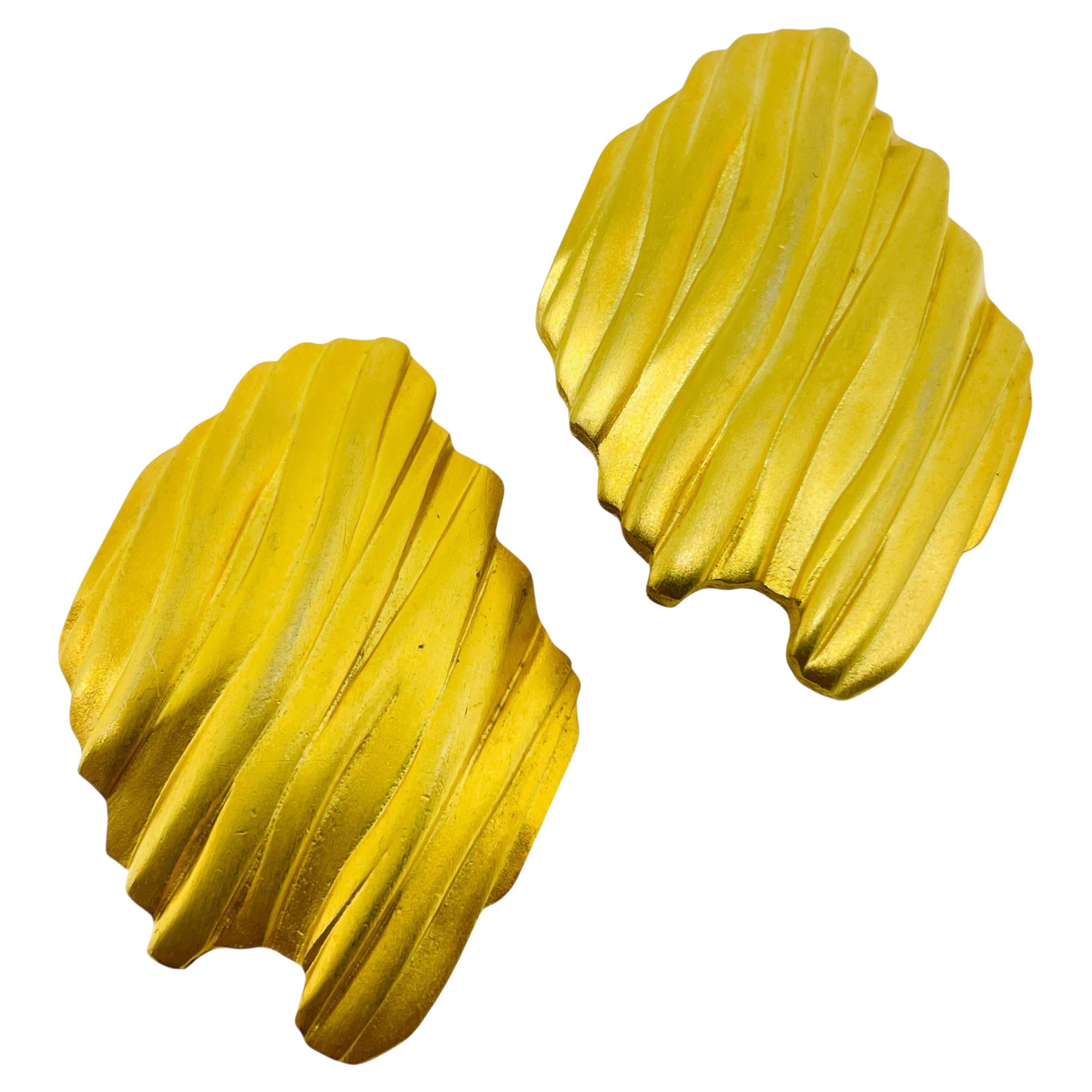 Vintage gold tone matte designer pierced earrings