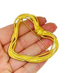 Vintage gold tone matte large heart designer brooch