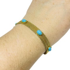 Vintage gold tone mesh chain faux turquoise designer bracelet