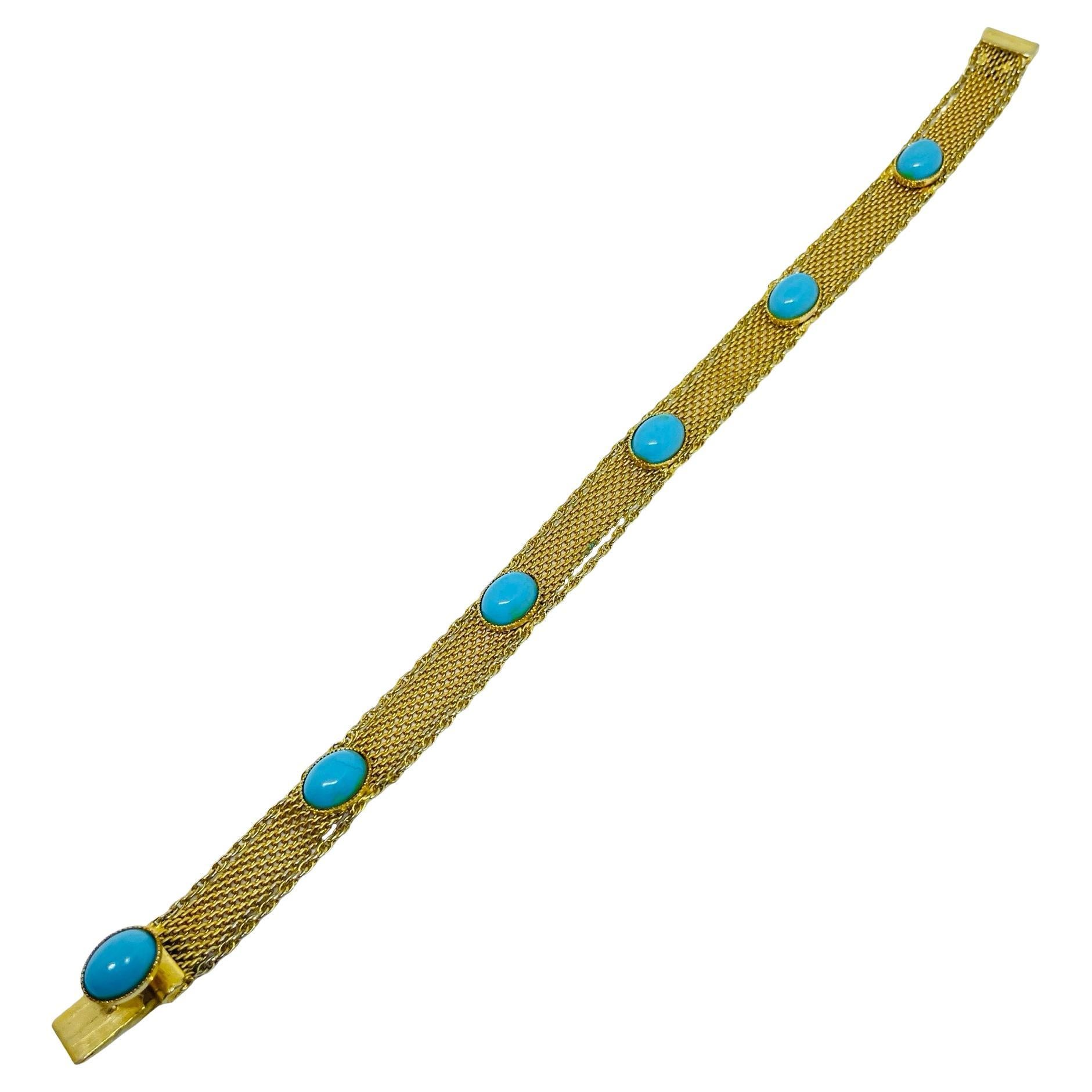 Pulsera vintage de diseño con cadena de malla dorada y turquesa de imitación