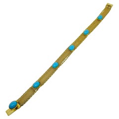 Vintage gold tone mesh chain faux turquoise designer bracelet