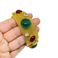 Vintage Gold Ton Netz Kette Juwel königlichen Glas Kabinen Designer Armreif Armband