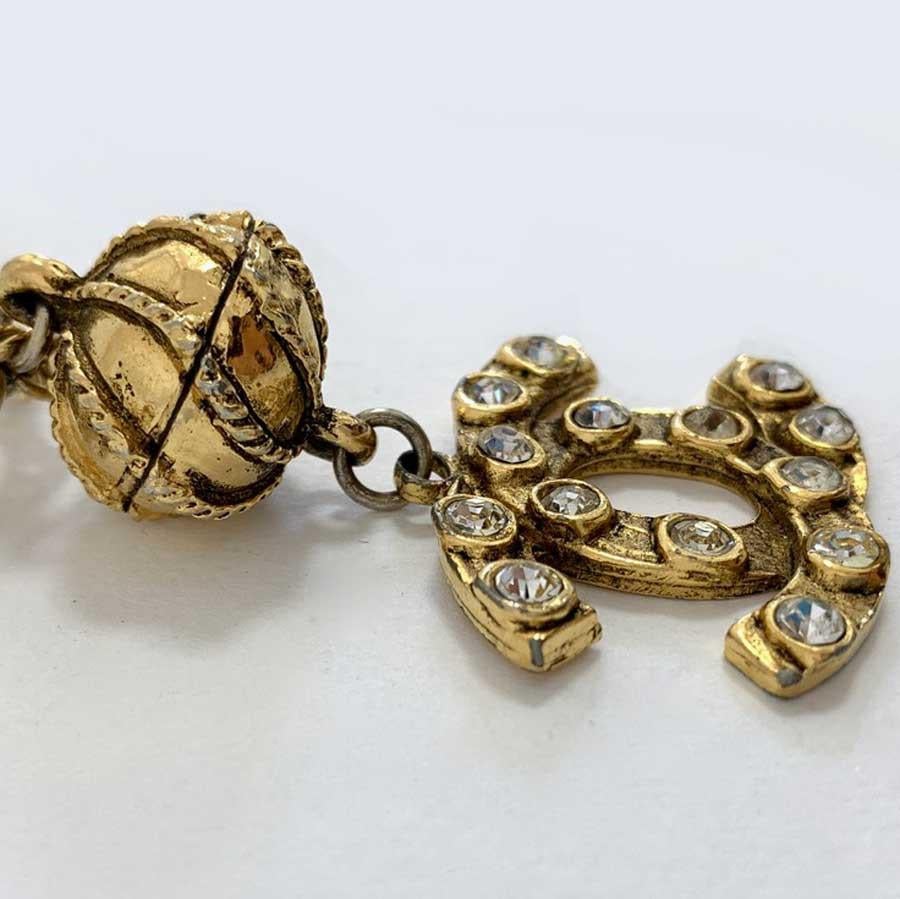 Women's Vintage gold Tone metal CC Rhinestone Pendant Necklace 