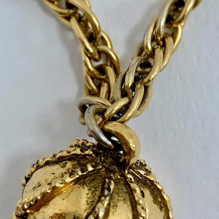 Vintage gold Tone metal CC Rhinestone Pendant Necklace  2