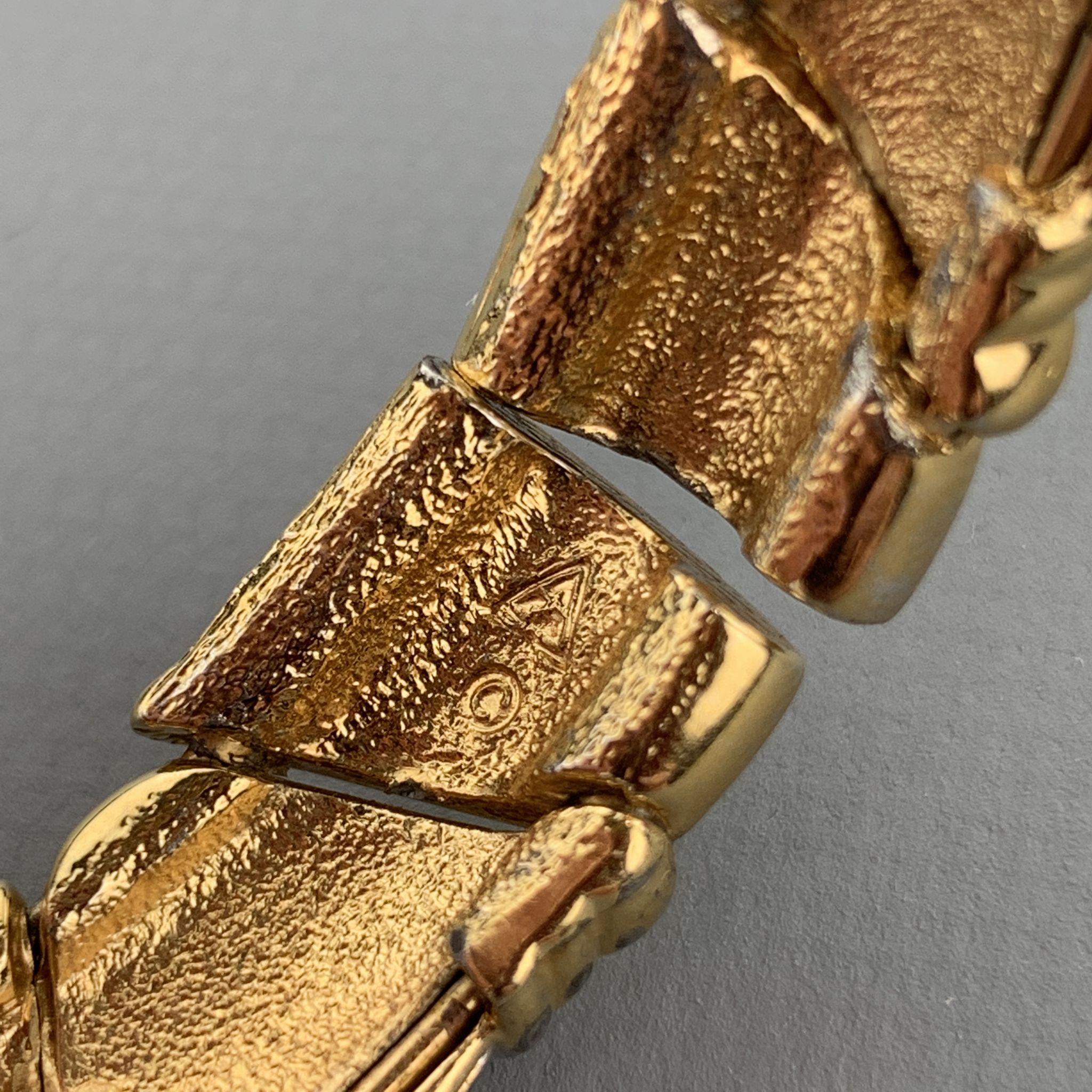 Vintage Gold Tone Metal Rhinestones Textured Open Cuff Bracelet 4