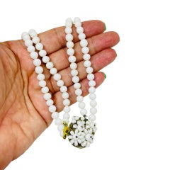 Vintage gold tone milk glass beaded designer 1960's necklace
