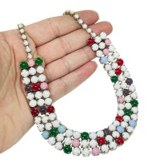 Vintage Gold Ton Milchglas bunt Zacken gesetzt Glas Designer Halskette