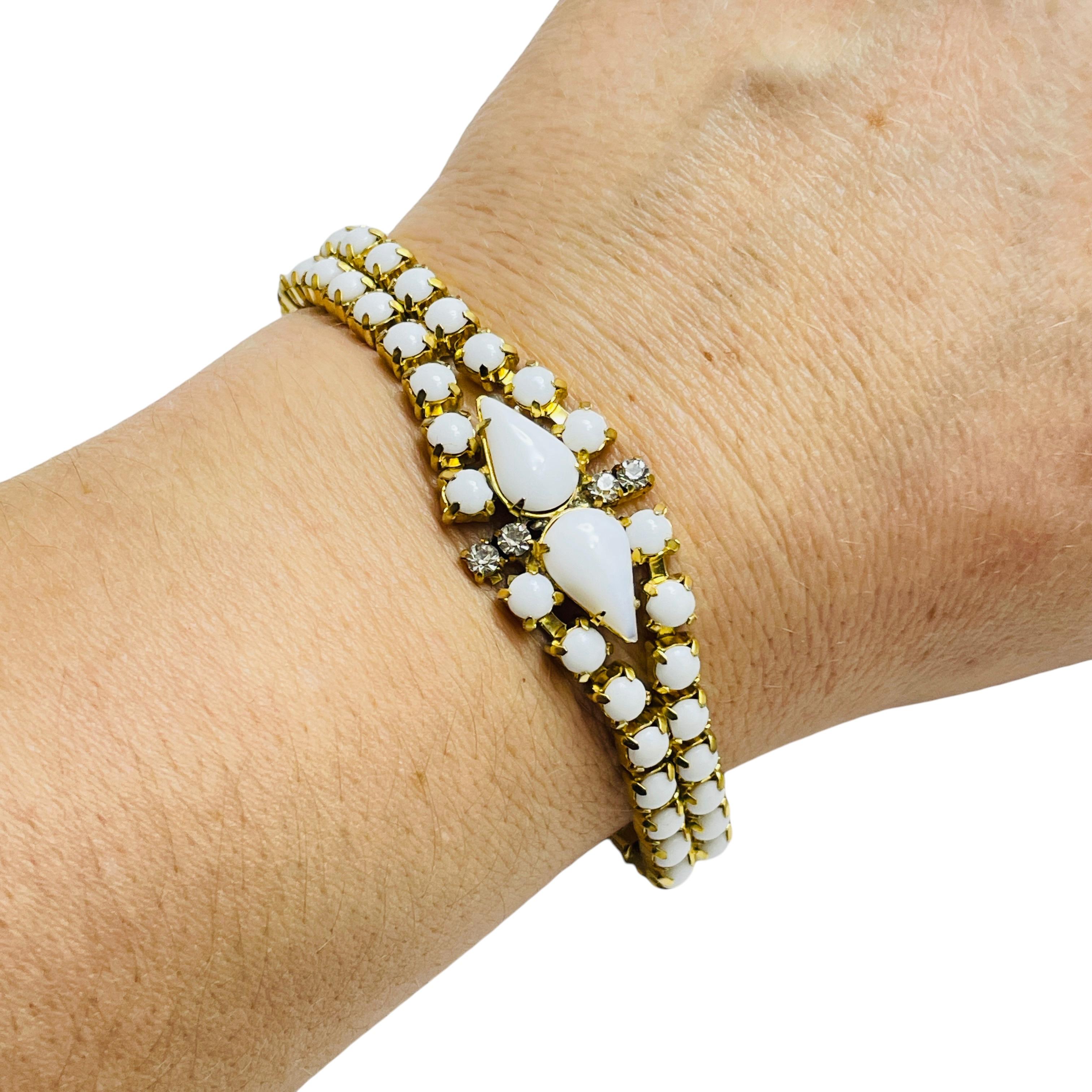 Vintage gold tone milk glass designer bracelet For Sale 1