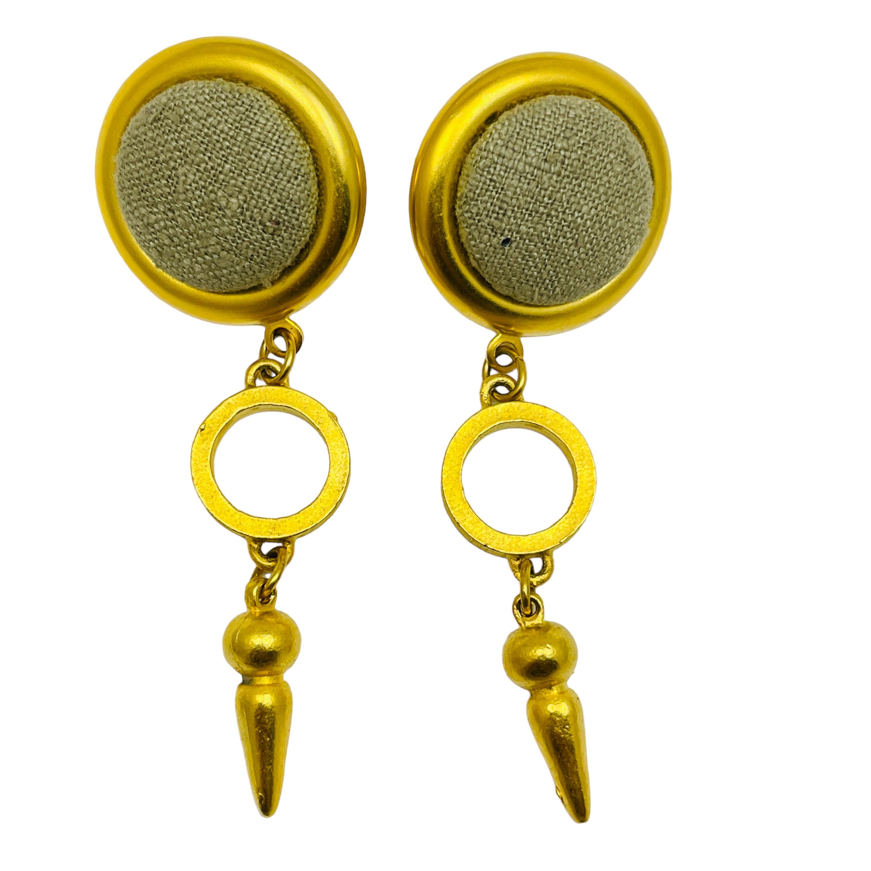 Vintage Goldton Modernist Designer 80er Jahre Ohrringe baumeln für Damen oder Herren im Angebot