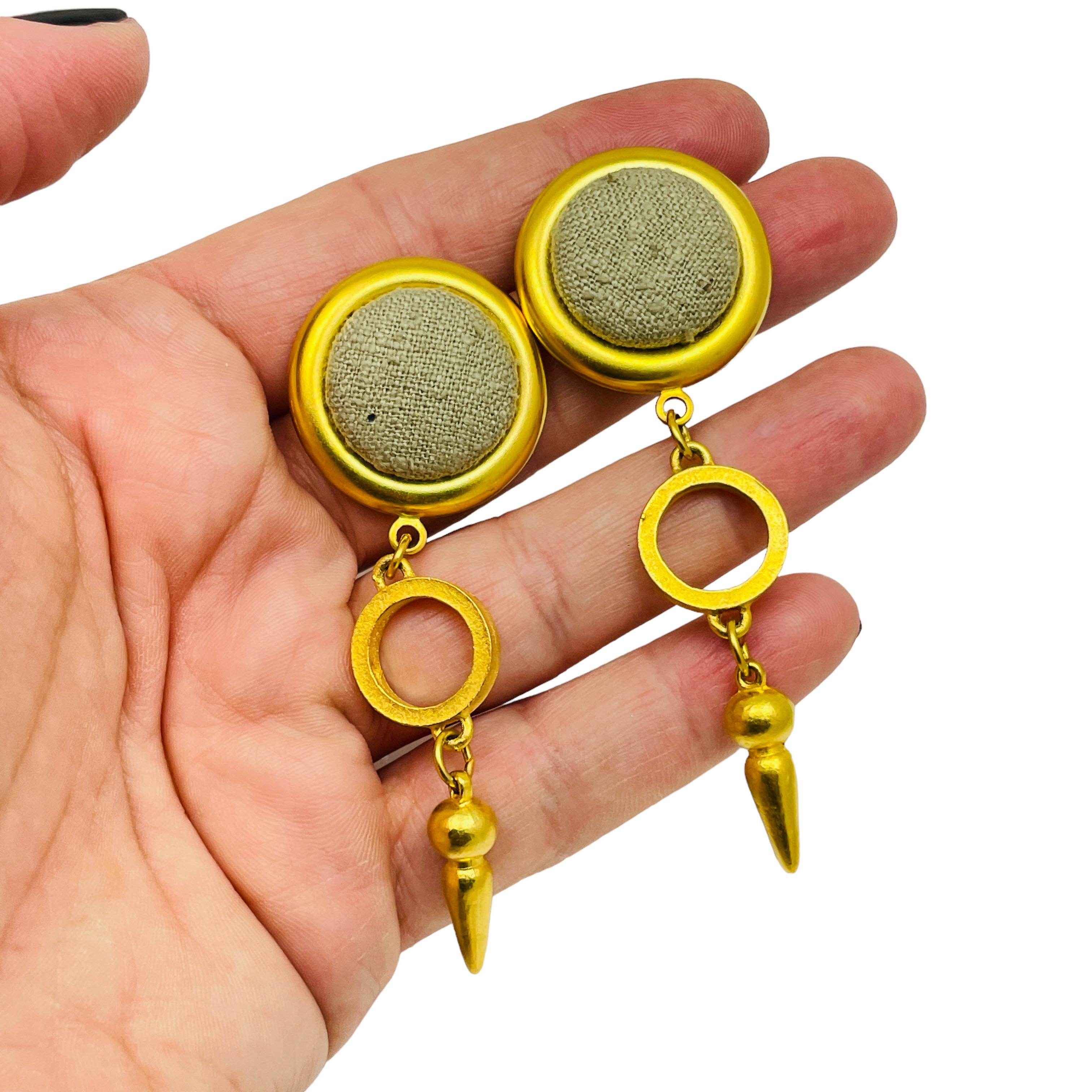 Vintage Goldton Modernist Designer 80er Jahre Ohrringe baumeln im Angebot 1