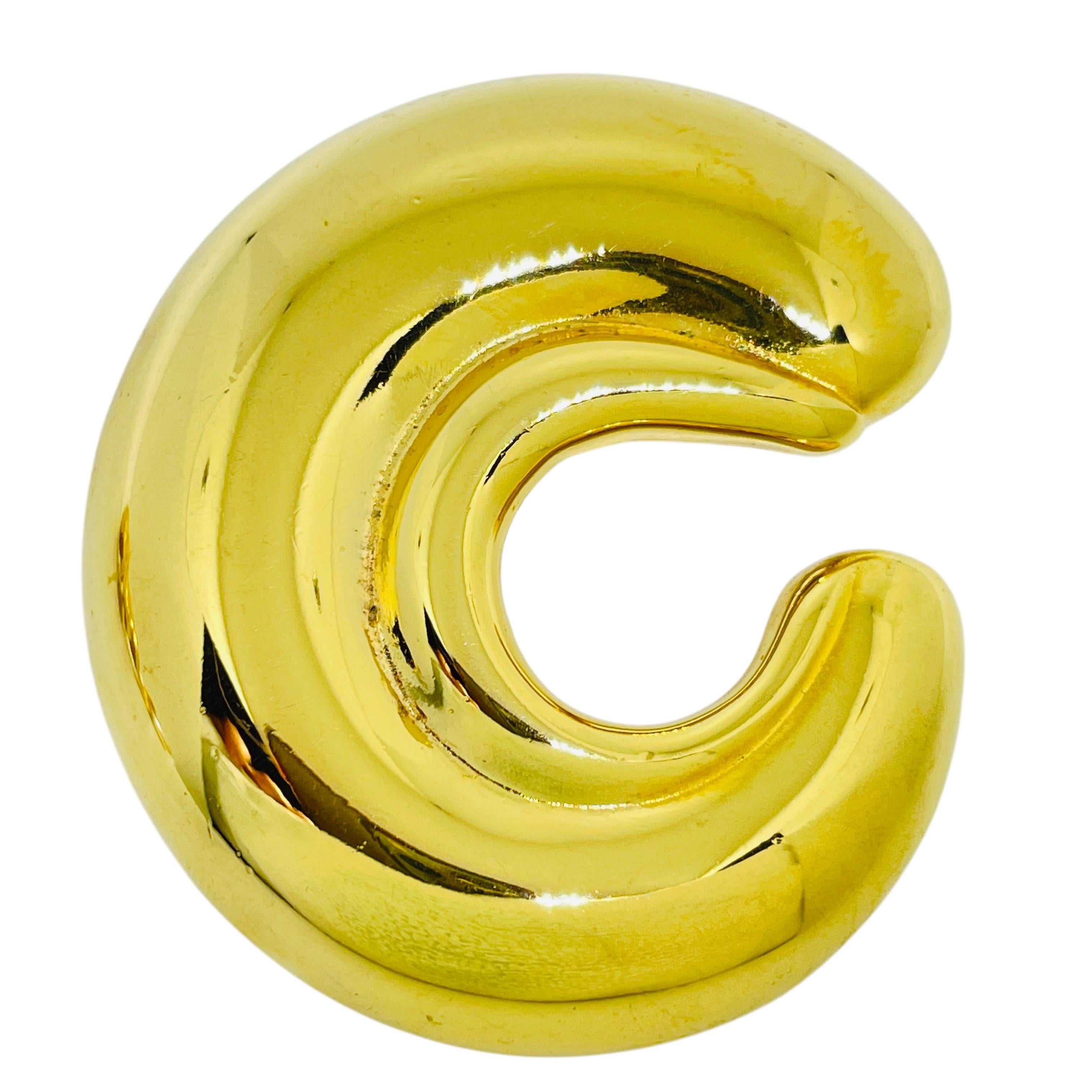 Vintage gold tone modernist geometric designer brooch For Sale