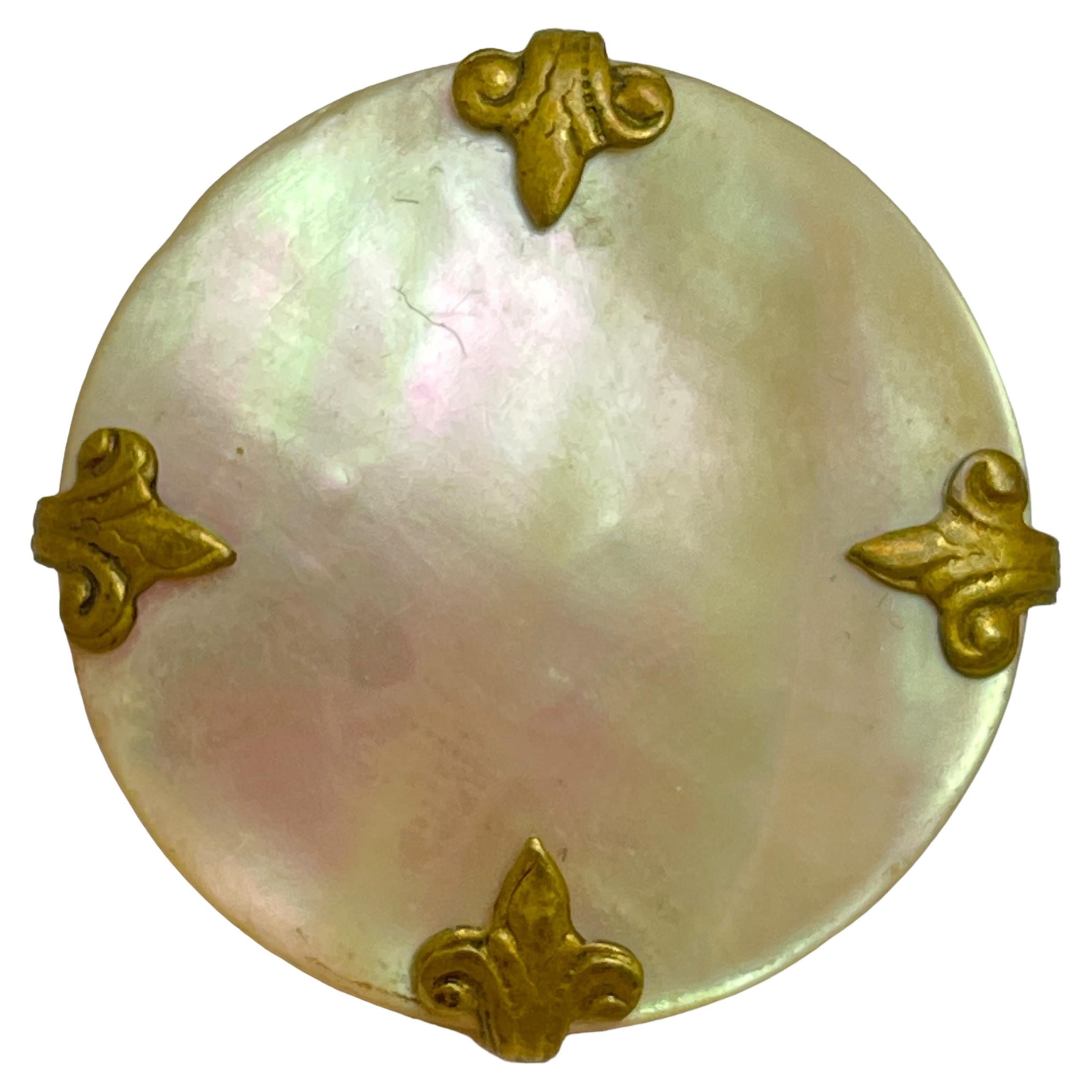 Vintage gold tone mother of pearl old pin brooch