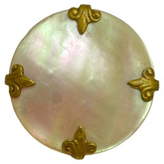 Vintage gold tone mother of pearl old pin brooch
